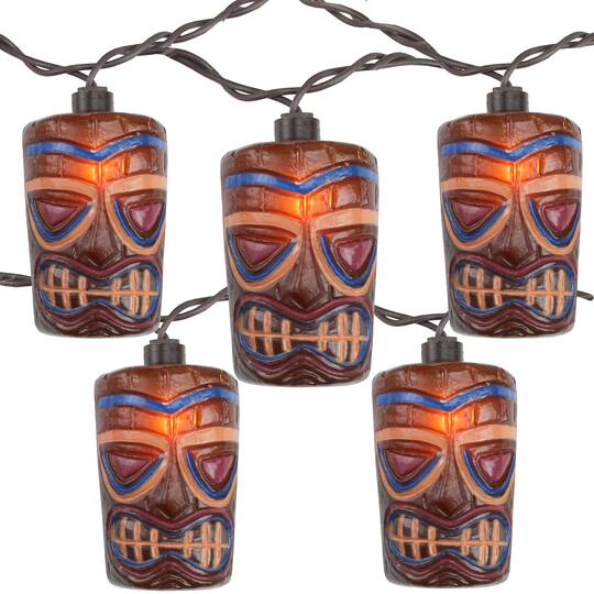 10ct Brown Tiki Mask Patio String, Tiki Patio Lights Outdoor